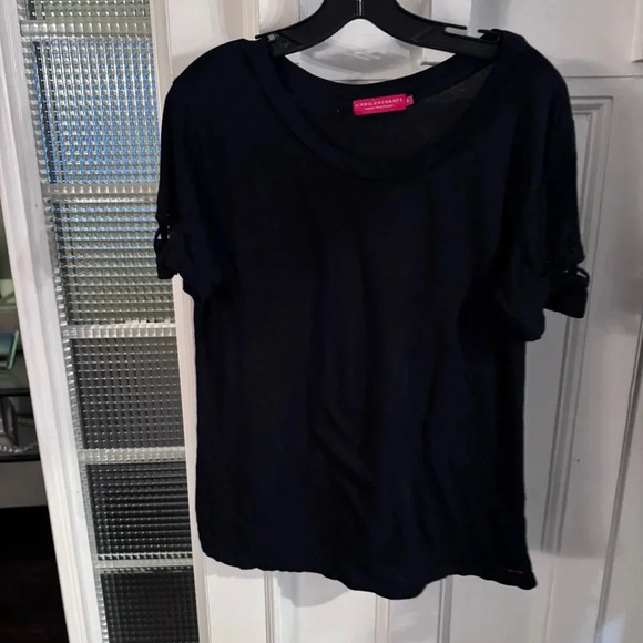 Philanthropy Women’s Black Tee Shirt. Lace Up Short Sleeve Size Medium - Picture 8 of 8